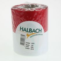 daiktų Balta ir raudona muaro vainiko juostelė, 125 mm - gedulo juostelė, dekoratyvinė juostelė, kaspinėlio juostelė, šventinė juostelė, 25 m ritinėlis