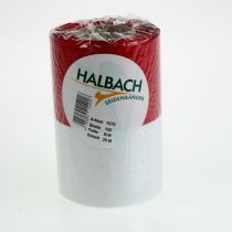 daiktų Muaro vainiko juostelė, gedulo juostelė baltai raudona, dekoratyvinė juostelė 150 mm, atminimo juostelė gedulo fleur, acetato taftos 25 m