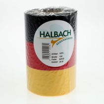 daiktų Muaro rašto vainikų juostelės, 150 mm, juodos-raudonos-auksinės spalvos, su prancūziško muaro efektu, 25 m ritinėlis, dekoravimui ir laidotuvių apeigoms