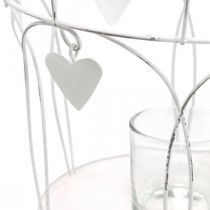 Karūnėlė su širdelės dekoru, arbatinės žvakidės laikiklis, nuskuręs prašmatnus baltas Ø19cm H28,5cm