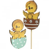 Velykų puošmena viščiukas kiaušinyje medinės dekoracijos figūrėlė ant pagaliuko Velykos 7cm 12vnt