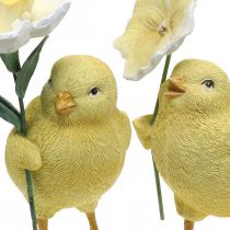 Linksmų Velykų viščiukai, viščiukai su gėlėmis, Velykų stalo dekoracijos, dekoratyviniai viščiukai H11/11,5 cm, 2 vnt.
