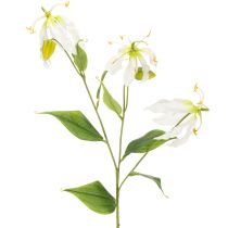 daiktų Dirbtinė Gloriosa gėlė, balta ir geltona, elegantiškai žydinti šakelė dekoracijai, 80 cm, 3 vnt.