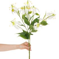 daiktų Dirbtinė Gloriosa gėlė, balta ir geltona, elegantiškai žydinti šakelė dekoracijai, 80 cm, 3 vnt.
