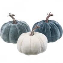 daiktų Moliūgų puošmena rudeninė smėlio spalvos pilka flokuota H11cm Ø12cm 3 vnt