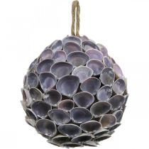 Kriauklių kamuoliukas Jūrinė dekoracija su kriauklėmis Deko kamuoliukas violetinis Ø12cm