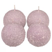 Apvalios žvakės Purple Snowball Glitter Ball žvakės 8 cm 4vnt