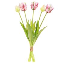 daiktų Dirbtinių gėlių puokštė 5 papūgos tulpės Dirbtinės tulpės 40cm