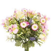 daiktų Dirbtinių gėlių puokštė kreminės rožinės violetinės žalios spalvos Ø18cm H25cm