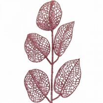 Dirbtiniai augalai, deko lapai, dirbtinė šakelė rožiniai blizgučiai L36cm 10v