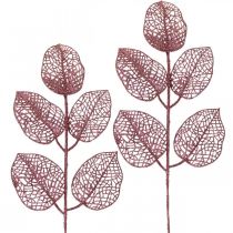 Dirbtiniai augalai, deko lapai, dirbtinė šakelė rožiniai blizgučiai L36cm 10v