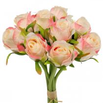 Dirbtinės rožės rožinis abrikosas Dirbtinės rožės 28cm ryšelis 9 vnt