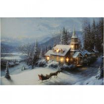 LED paveikslėlis Kalėdinis žiemos peizažas su bažnyčios LED freska 58x38cm