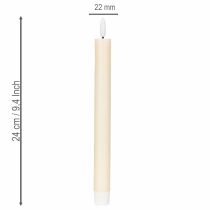 daiktų LED kūginė žvakė, balta, su šiltai balta šviesa, 24 cm, su laikmačiu, 2 vnt.