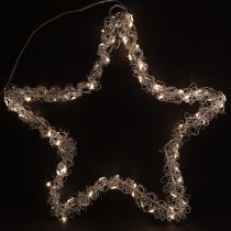 daiktų Pakabinama LED žvaigždė, sidabro spalvos, metalinė, 70 šiltai baltos spalvos LED, Ø25 cm