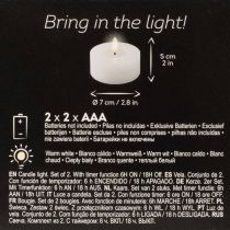 daiktų LED XL arbatinės žvakės, baltos, tikro vaško, su laikmačiu, šiltai balta spalva, 6 cm, 2 vnt.