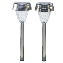 daiktų LED sodo šviestuvai saulės su laikmačiu šiltai balta H35cm 4 vnt