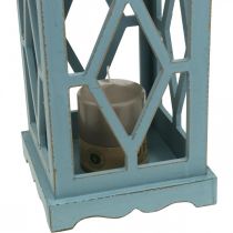 Medinis žibintas su metaline apdaila, dekoratyvinis žibintas pakabinimui, sodo puošmena mėlyna sidabrinė H51cm