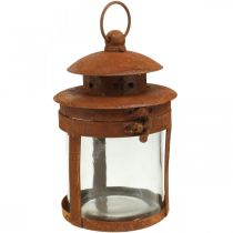 daiktų Metalinis žibintas su patina, vasaros apdaila, žibintas pagamintas iš metalo rūdžių H18cm Ø10cm