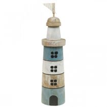 Medinis švyturys Maritime Wood Deco Blue White H30,5cm