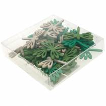 daiktų Laumžirgiai barstymui, vasarinė dekoracija iš medžio, stalo puošmena žalia 48 vnt