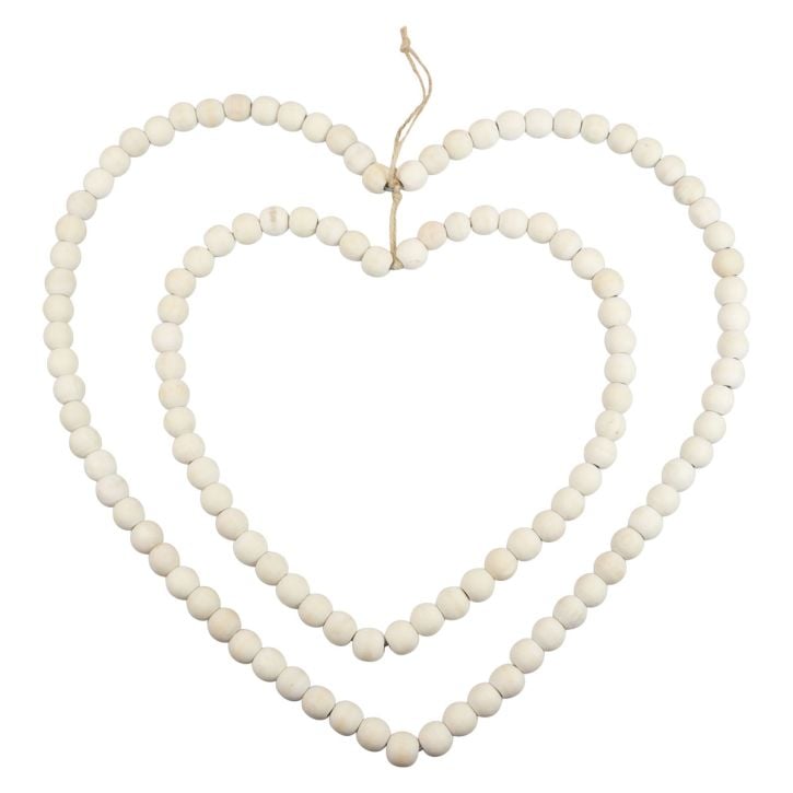 Kilpinė dekoratyvinė žiedinė širdelė iš medinių karoliukų pakabinama dekoracija 38×40,5cm