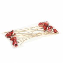 daiktų Dekoratyvinis kištukas ladybug ant pagaliuko medinis raudonas, juodas 4cm x 2,5cm H23,5cm 16 vnt.