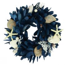 daiktų Jūrinis dekoratyvinis vainikas su kriauklėmis mėlynos natūralios spalvos Ø27cm