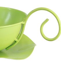 daiktų Metalinis dekoratyvinis puodelis, obuolių žalios spalvos, su lėkštute, aukštis 8 cm, skersmuo 11,5 cm, 2 vnt.