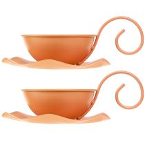 daiktų Metalinis dekoratyvinis puodelis, oranžinis, Ø11,5 cm, aukštis6 cm, su lėkštute, 2 vnt.