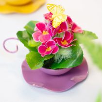 daiktų Metalinis dekoratyvinis puodelis su lėkšte rožinė H8cm Ø11,5cm 2vnt