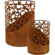 Metalinių žibintų patina dekoravimo žvaigždutės Ø15cm/20cm rinkinys iš 2 vnt