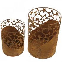 Metalinių žibintų patina dekoravimo žvaigždutės Ø15cm/20cm rinkinys iš 2 vnt