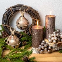 Metaliniai varpai su šiaurės elnio puošmena, Advento puošmena, Kalėdų varpas su žvaigždėmis, auksiniai varpeliai senovinės išvaizdos Ø9cm A14cm 2vnt.