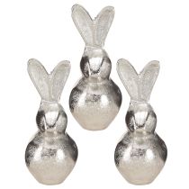 daiktų Dekoratyvinis Bunny Silver – Moderni Velykinė figūrėlė iš metalo stilingai pavasario puošybai 11cm 3 vnt