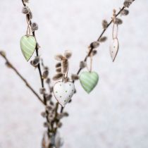 Metalinės širdelės pakabinimui, Valentino diena, pavasario puošmena, širdelės pakabukas žalias, baltas H3,5cm 10vnt.