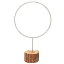 daiktų Dekoratyvinis metalinis žiedas ant medinio stovo stalo dekoravimui, 43 cm