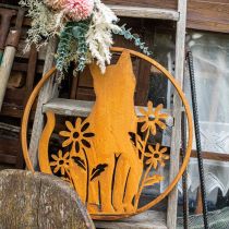 Metalinis ženklas patina katė su gėlėmis Ø38cm