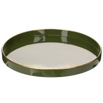 daiktų Dekoratyvinis padėklas žalias su auksiniu kraštu, modernus, 30 cm