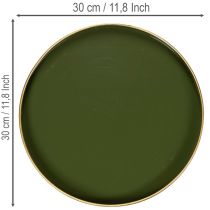 daiktų Dekoratyvinis padėklas žalias su auksiniu kraštu, modernus, 30 cm