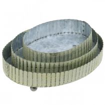 daiktų Padėklas dekoravimui, žvakių padėklas ovalus, metalo apdaila sidabras, žalias nuskuręs prašmatnus L25/22/18cm H6cm rinkinys iš 3 vnt.