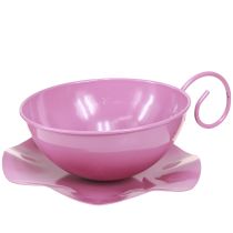 daiktų Metalinis puodelis Ø16cm H9cm dekoratyvinis puodelis su lėkšte rožinė 2vnt
