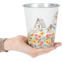 daiktų Metalinis vazonas su motyvu, vazonas su paukščių nameliais, skardinis kibirėlis, aukštis 13 cm, skersmuo 11,5 cm