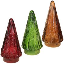 daiktų Mini stiklinė Kalėdų eglutė LED raudona žalia ruda 18 cm 3 vnt.