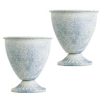 daiktų Mini taurės formos vaza, metalinė, balta, mėlyna, vintažinio dekoravimo, 11,5 cm, 2 dalių rinkinys
