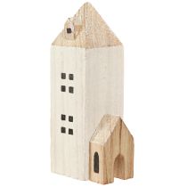 daiktų Mini kalėdinis kaimelio medinis papuošimas, baltas, natūralus, aukštis 13/7 cm, 6 vnt.