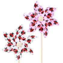 daiktų Mini Vėjo malūnėlis Ladybug Decoration Balta Alyvinė Ø8cm 12 Vnt