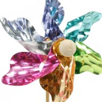 Mini ratukas, vakarėlio puošmena, vėjo malūnėlis ant pagaliuko, spalvingas, puošmena sodui, gėlių kamščiai Ø8,5cm 12 vnt.
