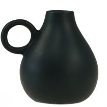 daiktų Mini keraminė vaza juoda rankena keraminė apdaila H8,5cm