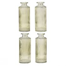 daiktų Mini vazos stiklinės su grioveliais retro gėlių vaza žalia Ø5cm 4vnt